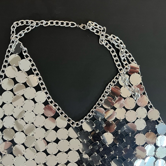 Monique Lhuillier Metallic Silver Chainmail Halter Top Luxury Showgirl Medium - Picture 7 of 9